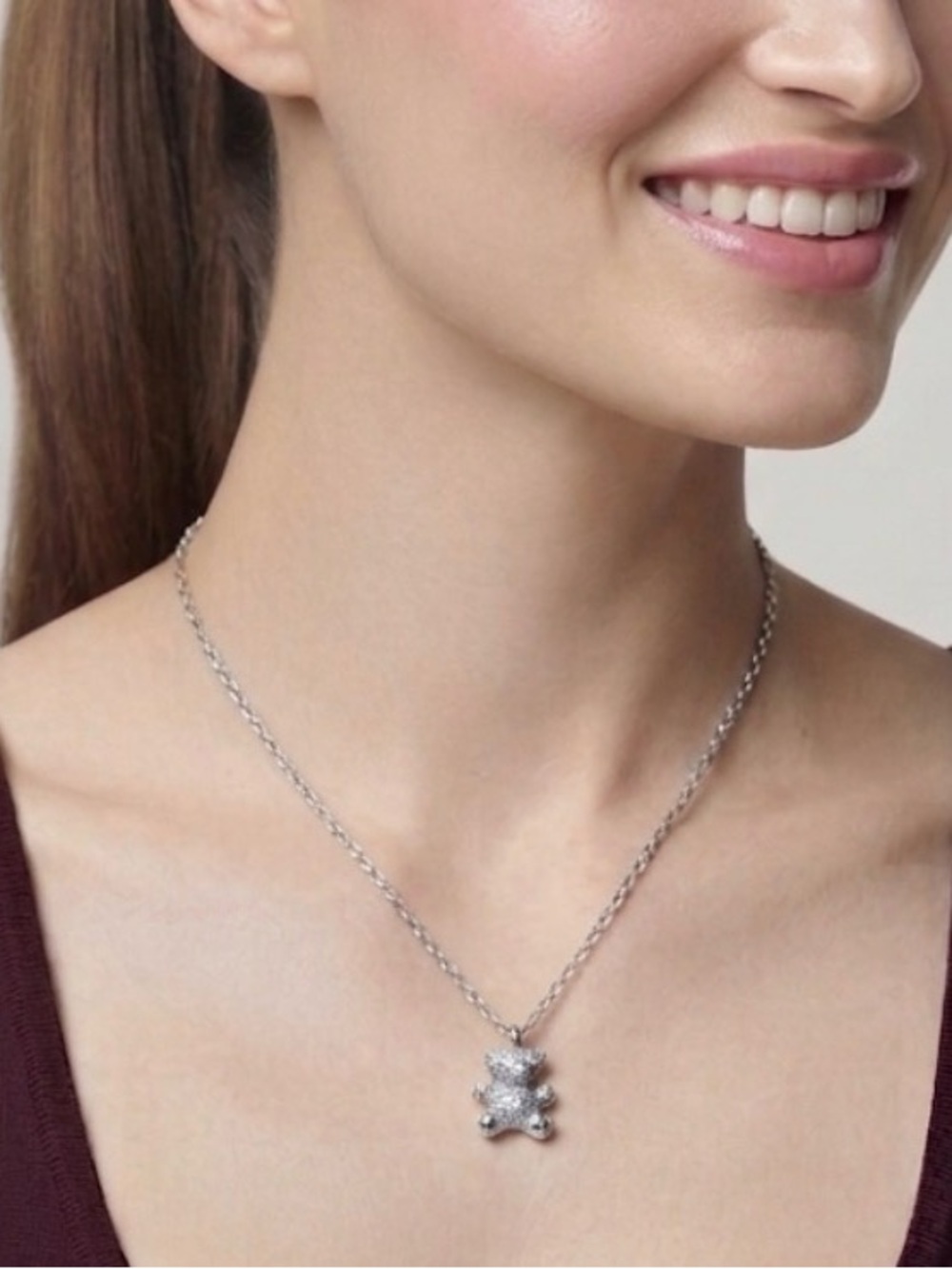 Sparkly Teddy Bear Pendant Necklace – 925 Sterling Silver